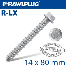 RAWLPLUG CONCRETE SCREWBOLT 14X80MM HEX WITH FLANGE GALV 20/BOX RAW R-LX-14X080-HF-ZP