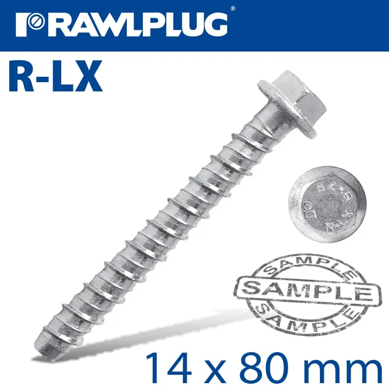 RAWLPLUG CONCRETE SCREWBOLT 14X80MM HEX WITH FLANGE GALV 20/BOX RAW R-LX-14X080-HF-ZP