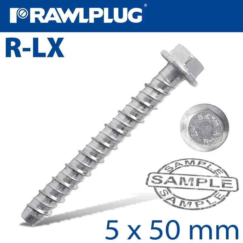 RAWLPLUG CONCRETE SCREWBOLT 5X50MM HEX HEAD WITH FLANGE GALVANIZED BOX OF  100 RAW R-LX-05X050-HF-ZP