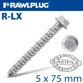 RAWLPLUG CONCRETE SCREWBOLT 5X75MM HEX HEAD WITH FLANGE GALVANIZED BOX OF  100 RAW R-LX-05X075-HF-ZP