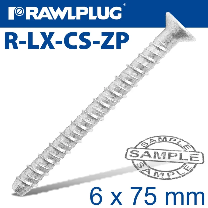 RAWLPLUG CONCRETE SCREWBOLT 6X75MM COUNTERSUNK HEAD GALVANIZED BOX OF  100 RAW R-LX-06X075-CS-ZP