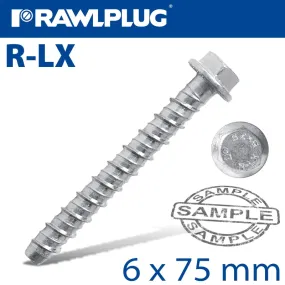 RAWLPLUG CONCRETE SCREWBOLT 6X75MM HEX HEAD WITH FLANGE GALVANIZED BOX OF  100 RAW R-LX-06X075-HF-ZP
