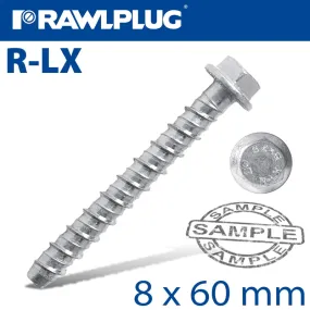 RAWLPLUG CONCRETE SCREWBOLT 8X60MM HEX HEAD WITH FLANGE GALVANIZED BOX OF  100 RAW R-LX-08X060-HF-ZP