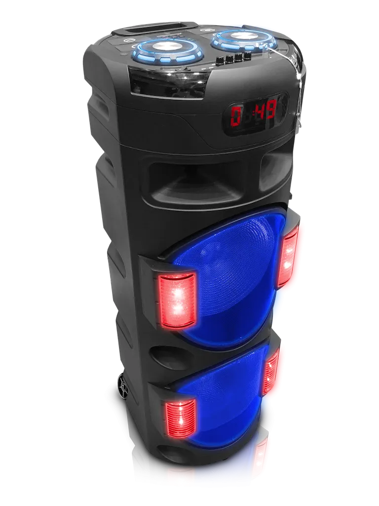 Rechargeable Bluetooth LED Double 12" Barrel Speaker with DJ Effects and Integrated Drum Set