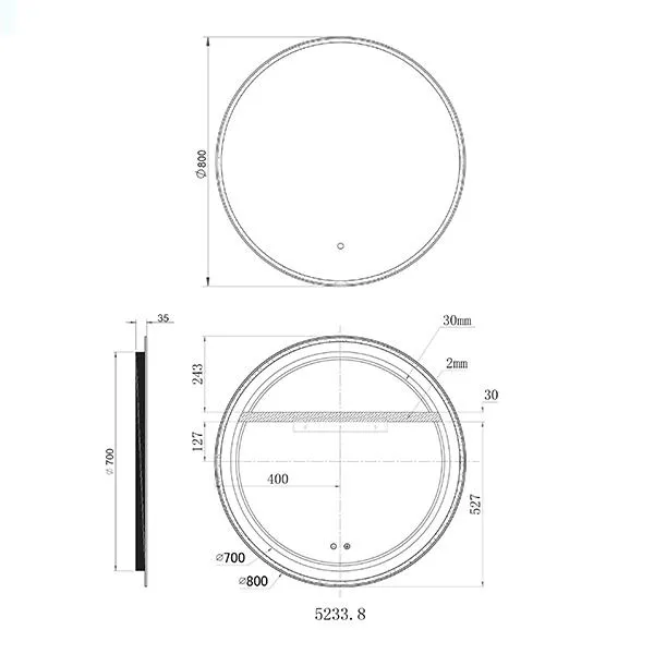 Remer Sphere 600mm-800mm LED Mirror Brushed Brass Frame