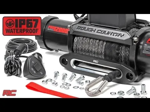 Rough Country PRO12000S Synthetic Rope Electric Winch - 12,000 lbs. 85 ft. Line Length