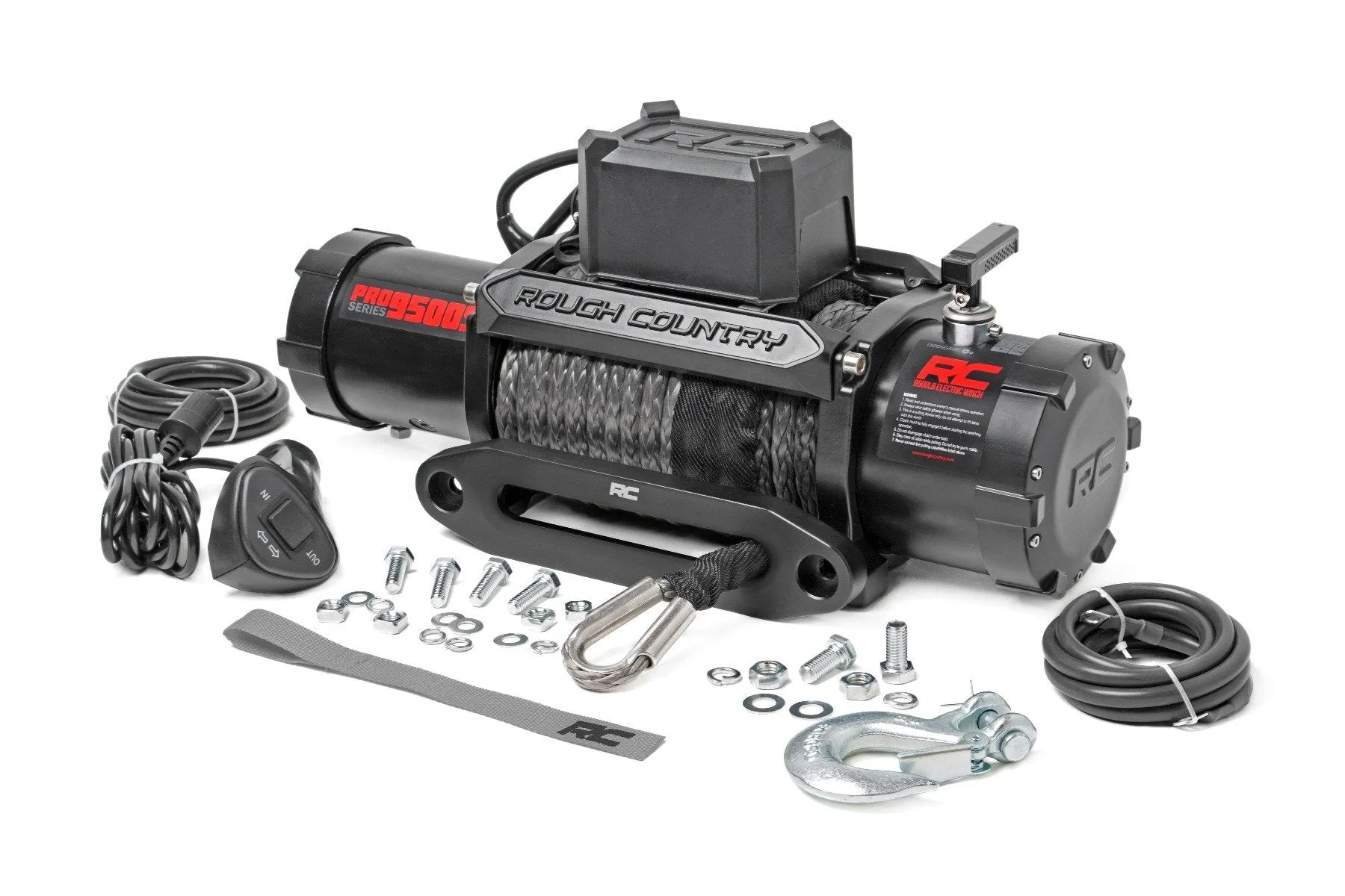 Rough Country PRO9500S Synthetic Rope Electric Winch - 9,500 lbs. 85 ft. Line Length
