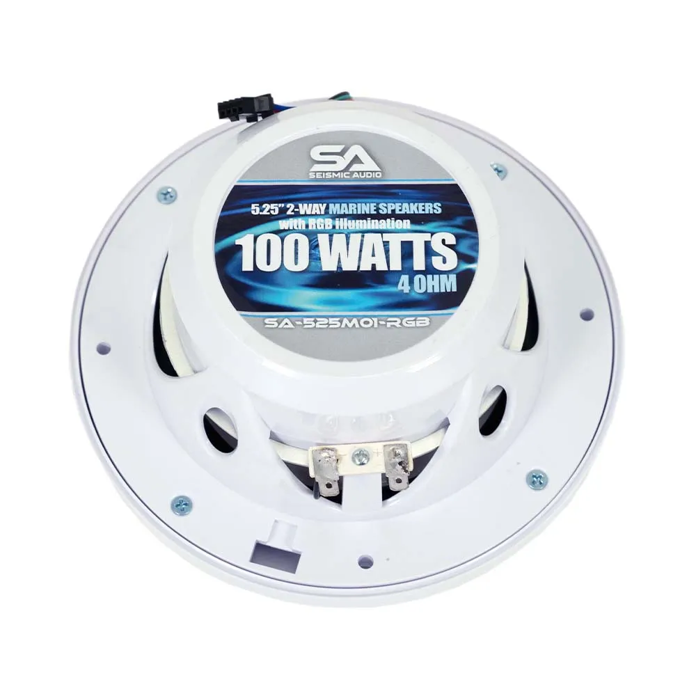 SA-525M01W-RGB - Pair of 5.25 Inch 100 Watt 2-Way Waterproof Boat/Marine Speakers with RGB Lights