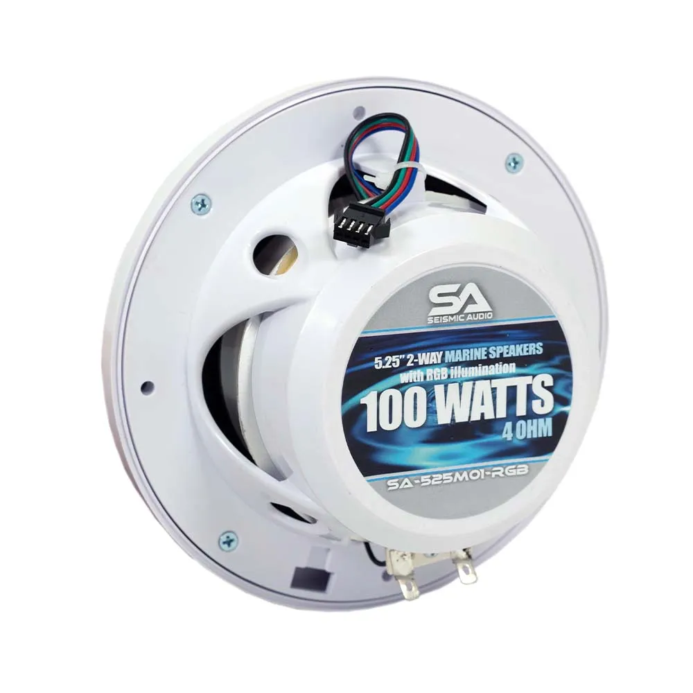 SA-525M01W-RGB - Pair of 5.25 Inch 100 Watt 2-Way Waterproof Boat/Marine Speakers with RGB Lights