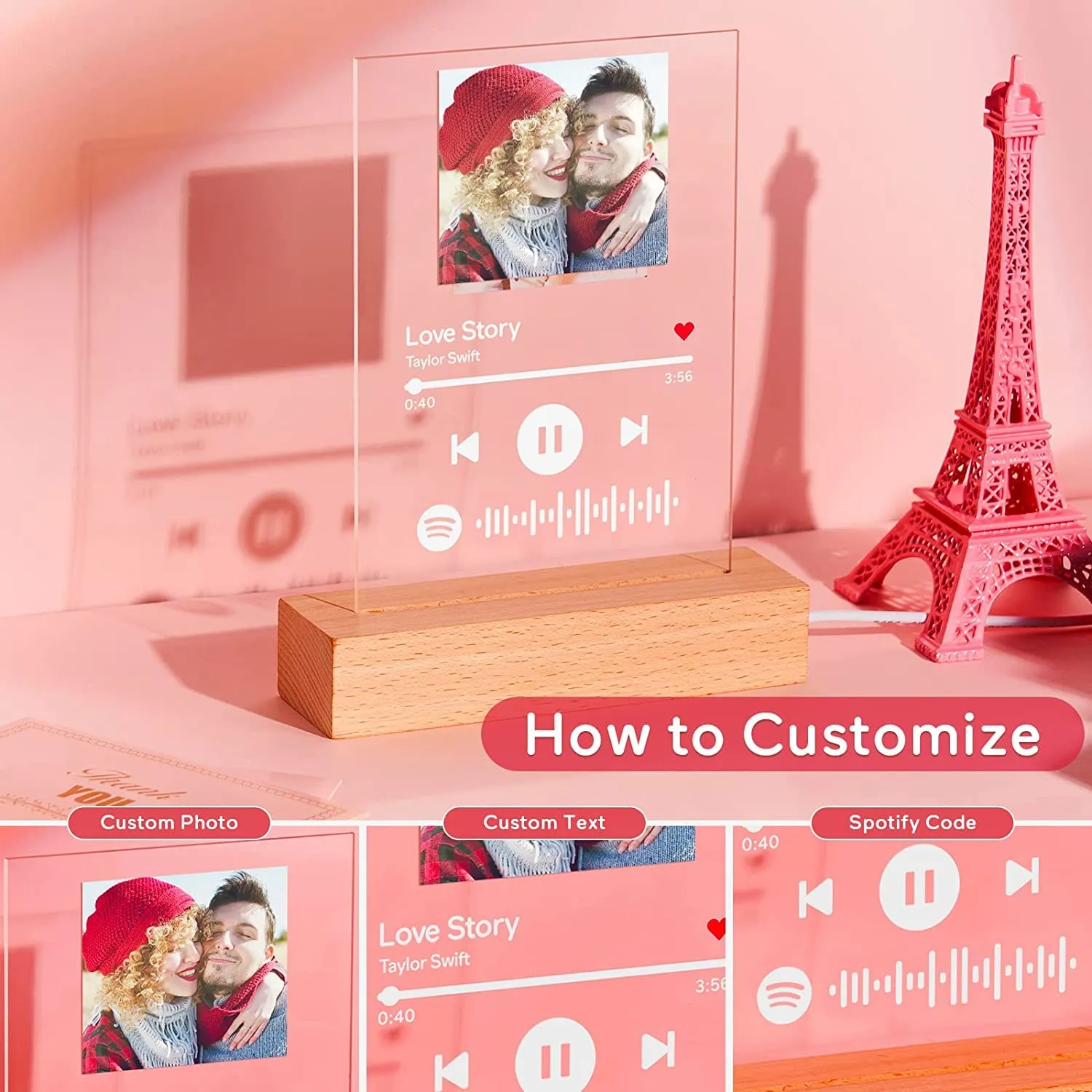 SHAYONA Personalized Spotify Photo Frame with Light Customized Acrylic Spotify plaque Led Lamp Scannable Song Code Gift for Anniversary, Birthday, Music Lovers with Warm white LED Light