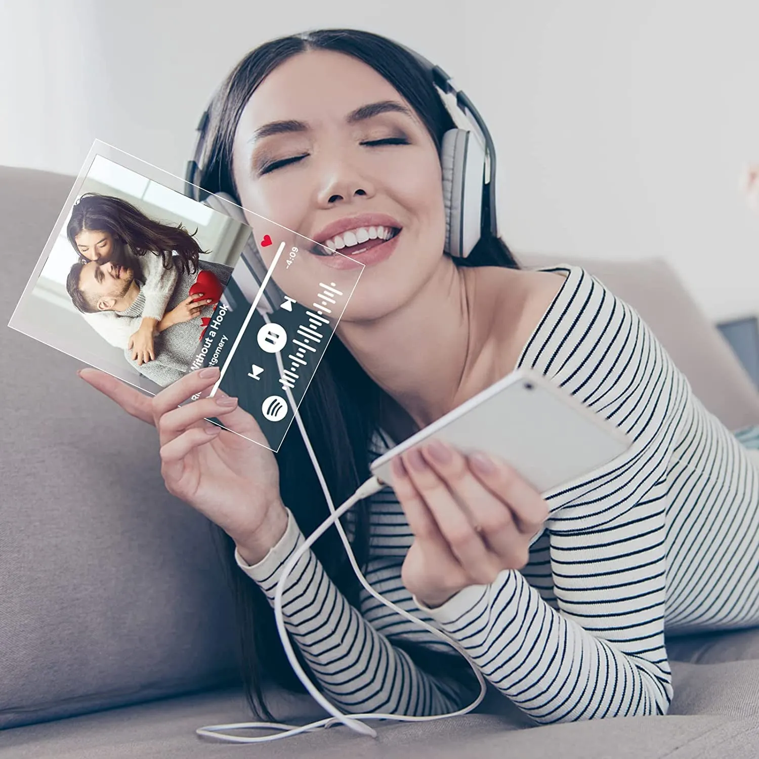 SHAYONA Personalized Spotify Photo Frame with Light Customized Acrylic Spotify plaque Led Lamp Scannable Song Code Gift for Anniversary, Birthday, Music Lovers with Warm white LED Light