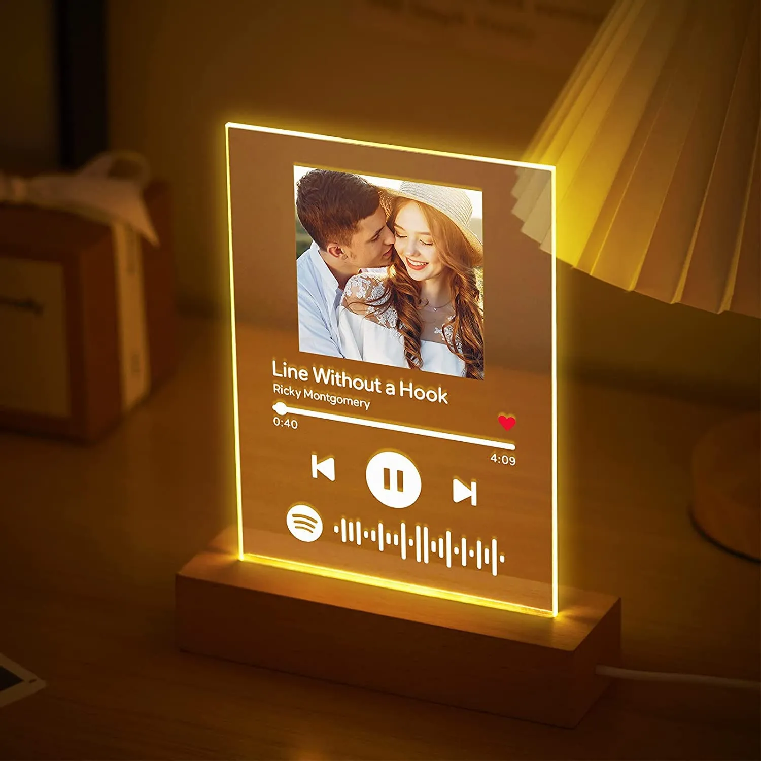 SHAYONA Personalized Spotify Photo Frame with Light Customized Acrylic Spotify plaque Led Lamp Scannable Song Code Gift for Anniversary, Birthday, Music Lovers with Warm white LED Light