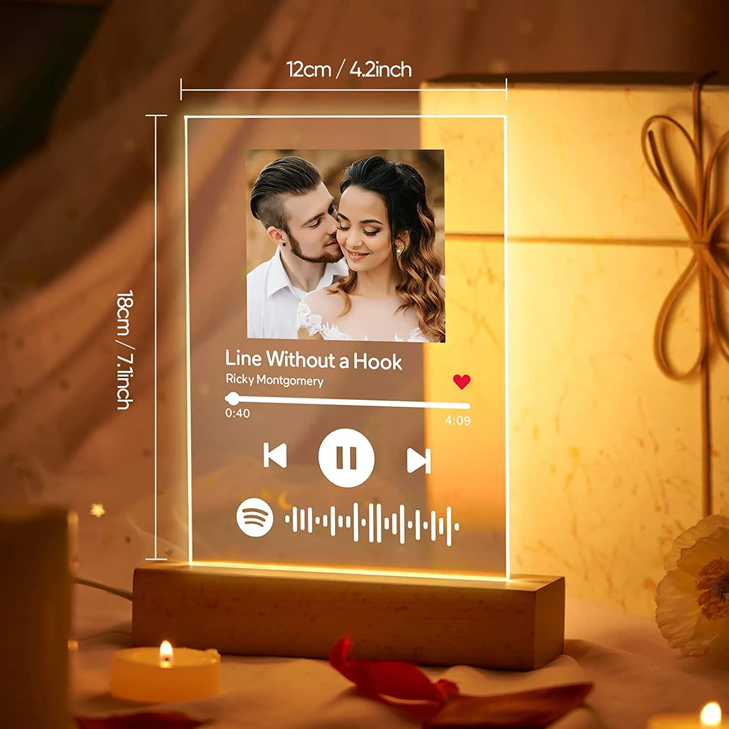 SHAYONA Personalized Spotify Photo Frame with Light Customized Acrylic Spotify plaque Led Lamp Scannable Song Code Gift for Anniversary, Birthday, Music Lovers with Warm white LED Light