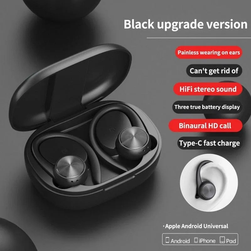 Sports Bluetooth Wireless Headphones with Mic IPX5 Waterproof Ear Hooks Earphones