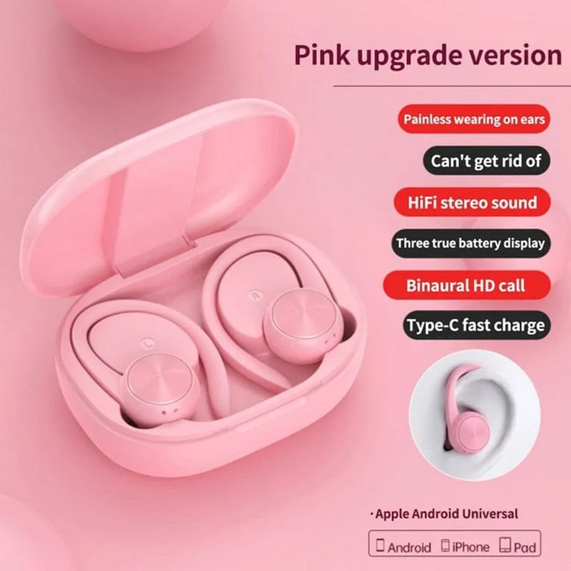 Sports Bluetooth Wireless Headphones with Mic IPX5 Waterproof Ear Hooks Earphones