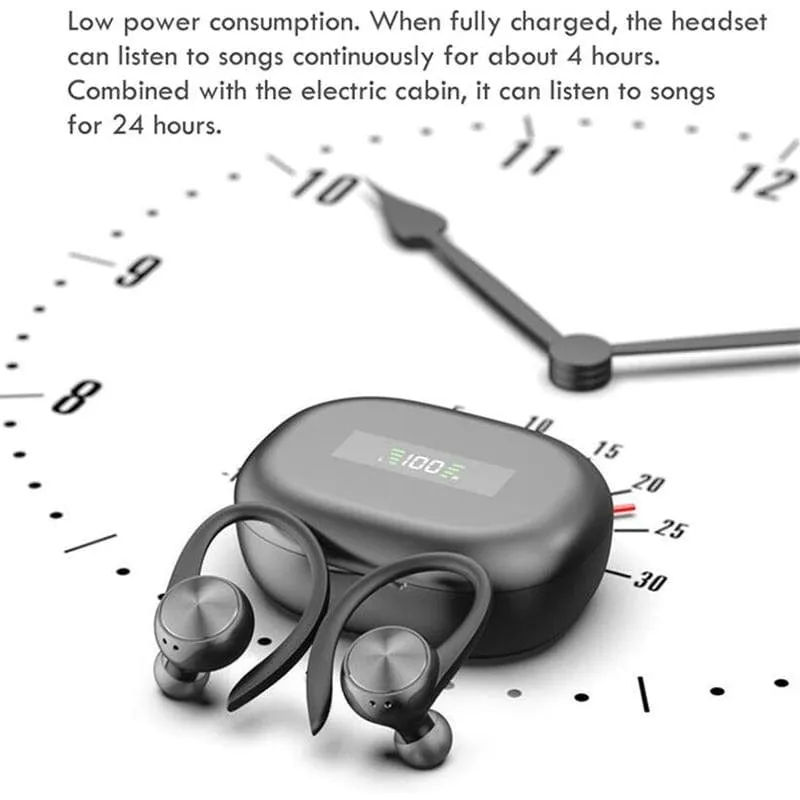 Sports Bluetooth Wireless Headphones with Mic IPX5 Waterproof Ear Hooks Earphones