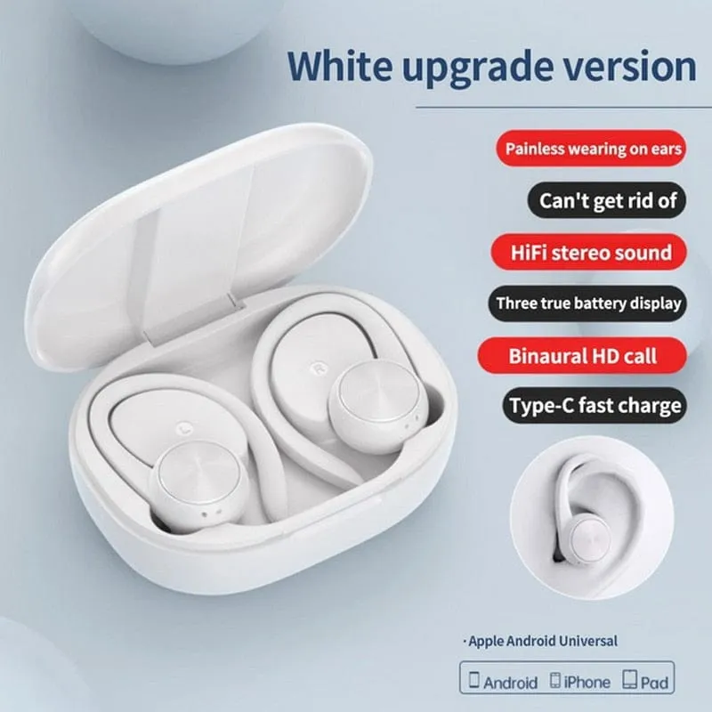 Sports Bluetooth Wireless Headphones with Mic IPX5 Waterproof Ear Hooks Earphones