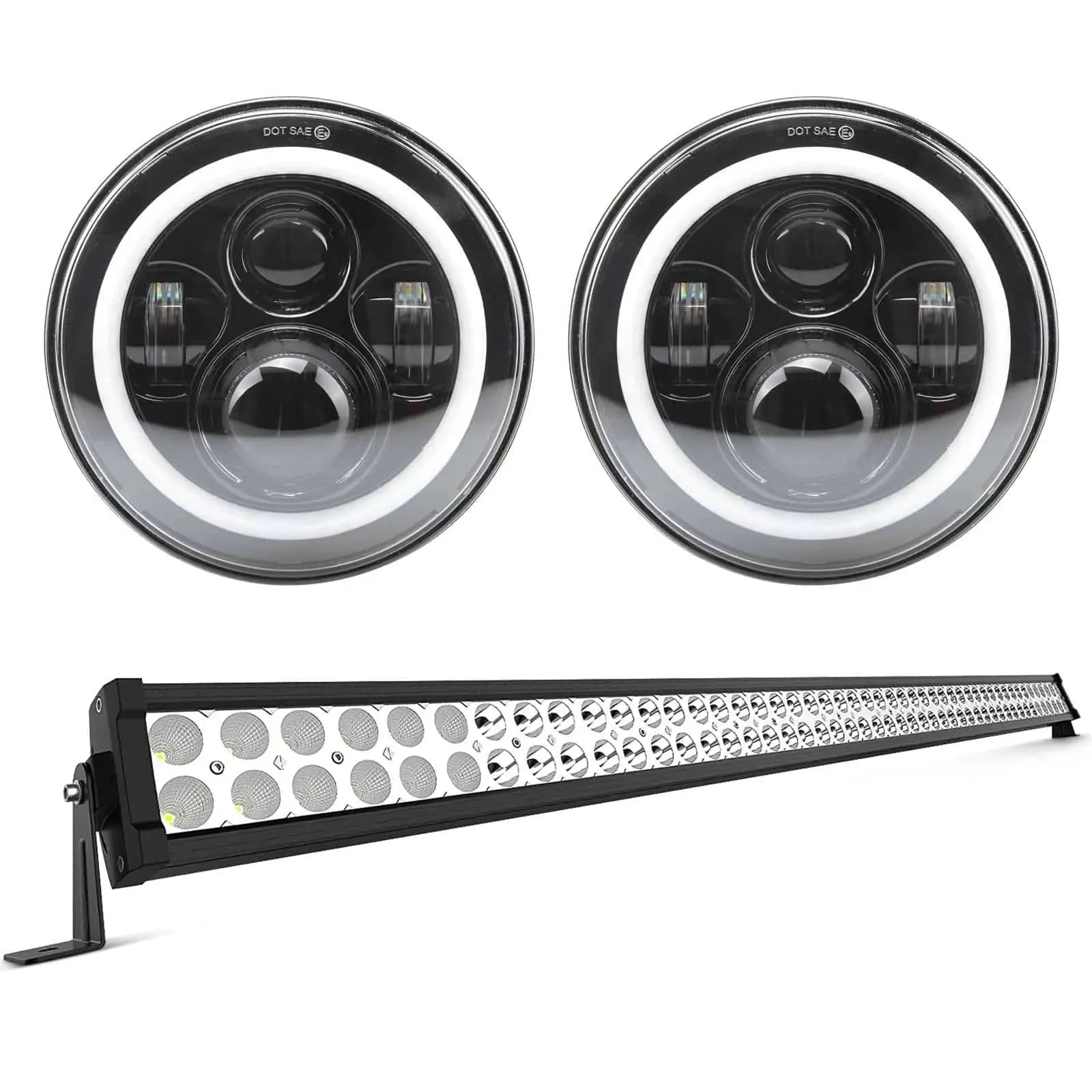 Suparee 9" LED RGBW Jeep Headlights & 52" Light Bar for Wrangler JL Gladiator JT