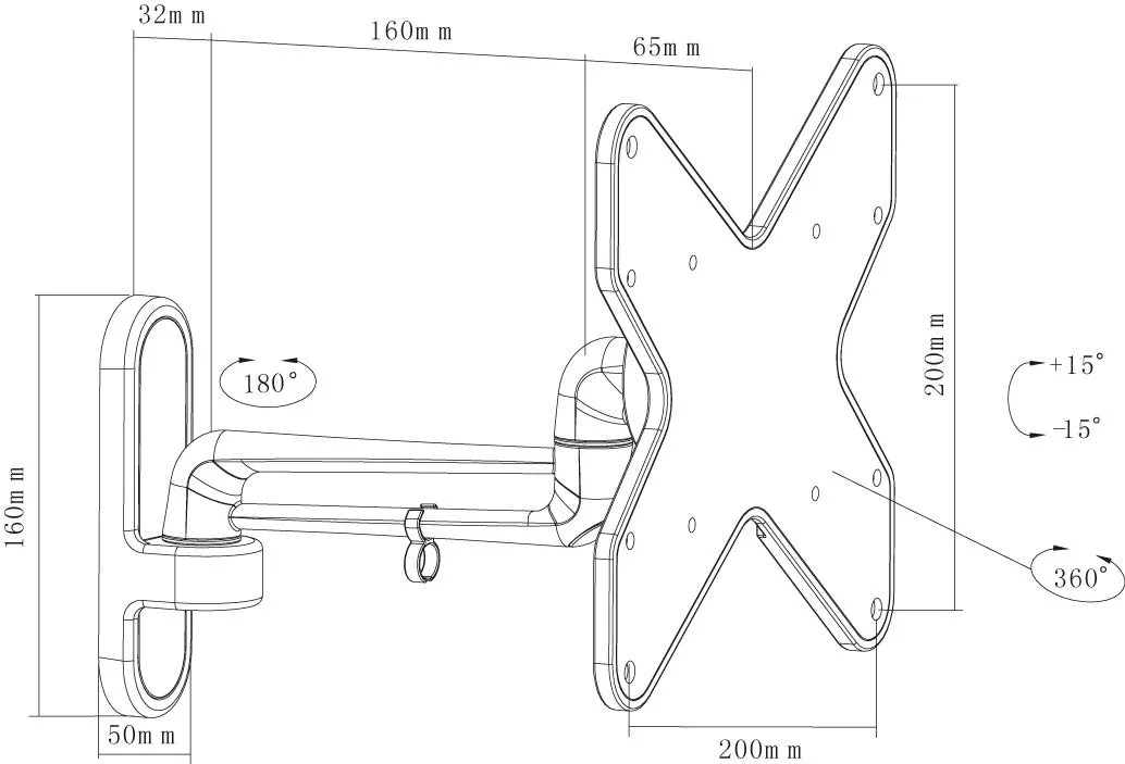 Swing Arm TV Wall Bracket 23" 24" 28" 32" 37" 40" 42" 43" Tilt 15° VESA Max 200x200 Silver