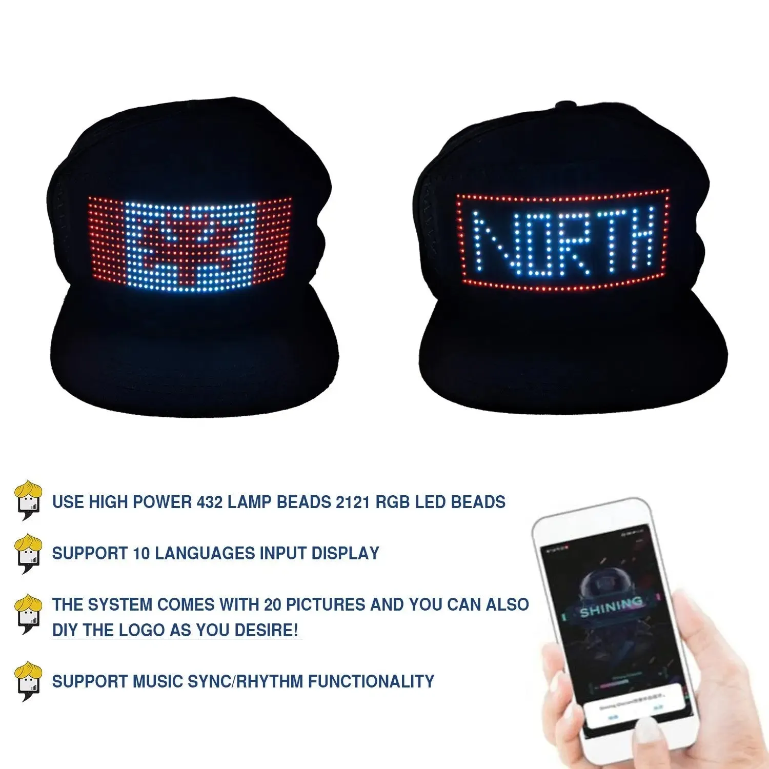 TGT Unique App Controlled LED Hat | Lightup Display Message LED Cap -LED Hat