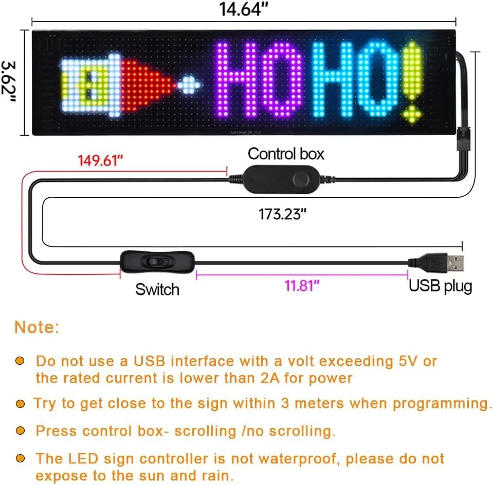 Timelux LED Matrix Panel Bluetooth APP Control USB 5V Flexible LED Screen Scrolling Text Pattern Animation LED Sign Display for Car Windows, Shop, Bar and Entrance Sign.