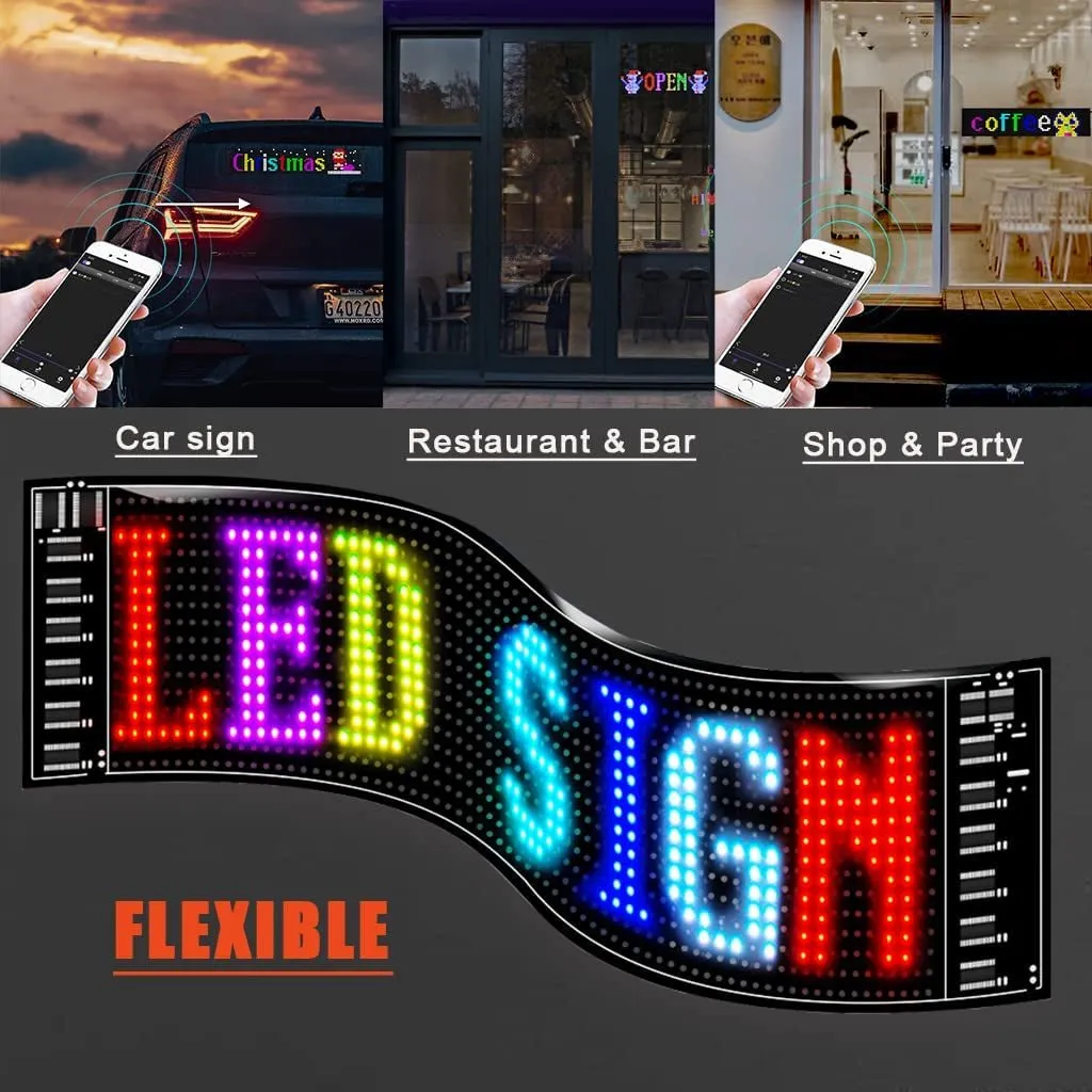 Timelux LED Matrix Panel Bluetooth APP Control USB 5V Flexible LED Screen Scrolling Text Pattern Animation LED Sign Display for Car Windows, Shop, Bar and Entrance Sign.