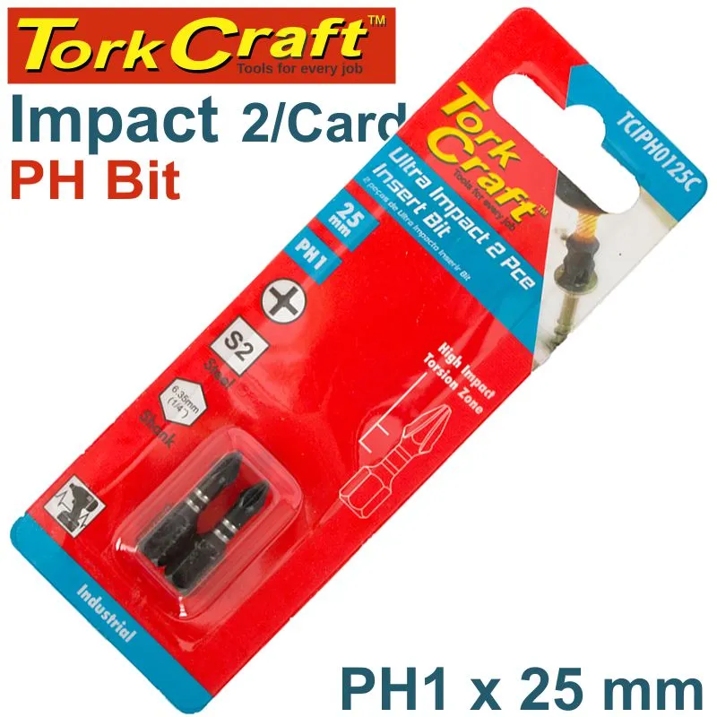 TORK CRAFT IMPACT PHIL.1 X 25MM INS.BIT 2/CARD PH1 TCIPH0125C