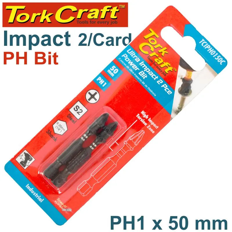 TORK CRAFT IMPACT PHIL.1 X 50MM POWER BIT 2/CARD PH1 TCIPH0150C