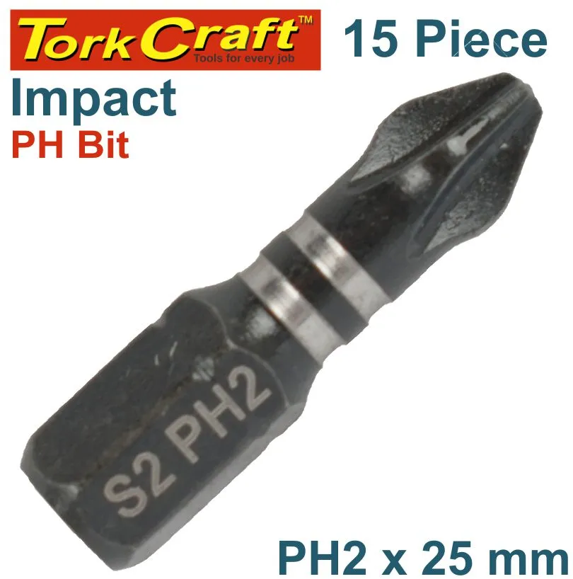 TORK CRAFT IMPACT PHIL.2 X 25MM INSERT BIT 15PC TIC TAC CASE PH2 TCIPH022515