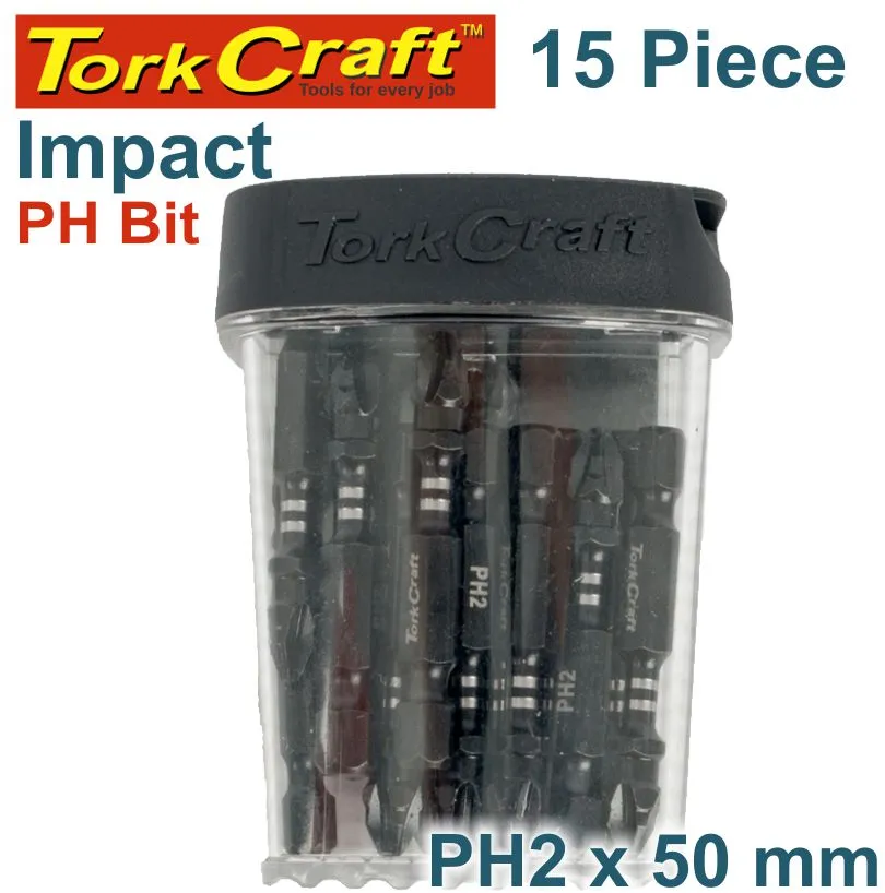 TORK CRAFT IMPACT PHIL.2 X 50MM POWER BIT 15PC TIC TAC CASE PH2 TCIPH025015
