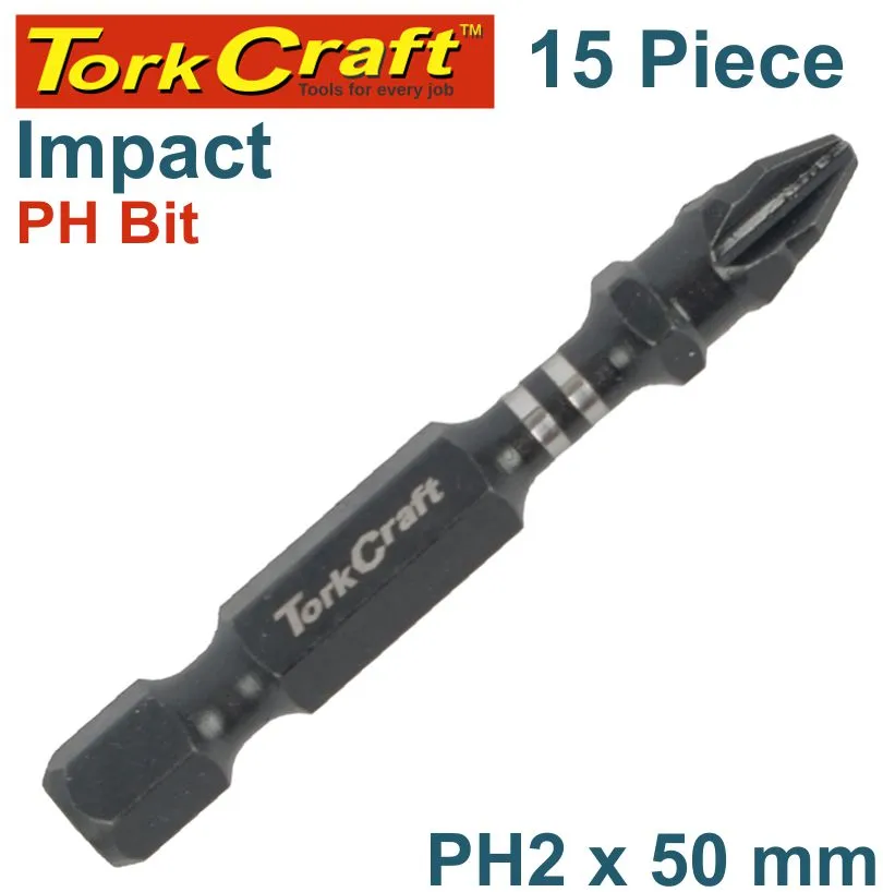 TORK CRAFT IMPACT PHIL.2 X 50MM POWER BIT 15PC TIC TAC CASE PH2 TCIPH025015