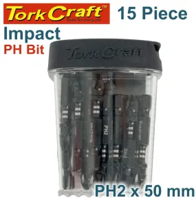 TORK CRAFT IMPACT PHIL.2 X 50MM POWER BIT 15PC TIC TAC CASE PH2 TCIPH025015