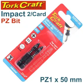 TORK CRAFT IMPACT POZI.1 X 50MM POWER BIT 2/CARD PZ1 TCIPZ0150C