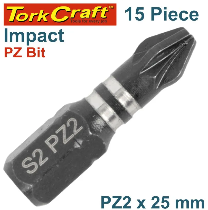 TORK CRAFT IMPACT POZI.2 X 25MM INSERT BIT 15PC TIC TAC CASE PZ2 TCIPZ022515