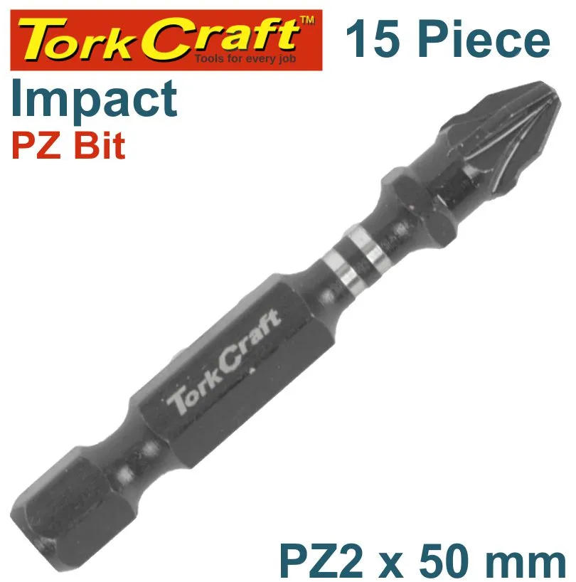 TORK CRAFT IMPACT POZI.2 X 50MM INSERT BIT 15PC TIC TAC CASE PZ2 TCIPZ025015