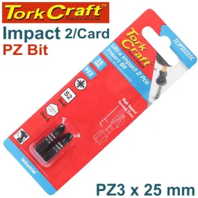 TORK CRAFT IMPACT POZI.3 X 25MM INS.BIT 2/CARD PZ3 TCIPZ0325C