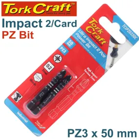 TORK CRAFT IMPACT POZI.3 X 50MM POWER BIT 2/CARD PZ3 TCIPZ0350C