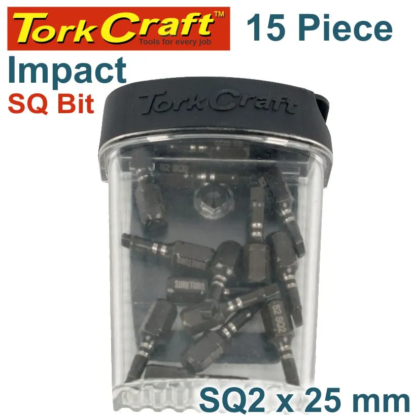 TORK CRAFT IMPACT SQUARE RECESS BIT NO2 25MM 15PC TIC TAC CASE SQ2 TCISQ022515
