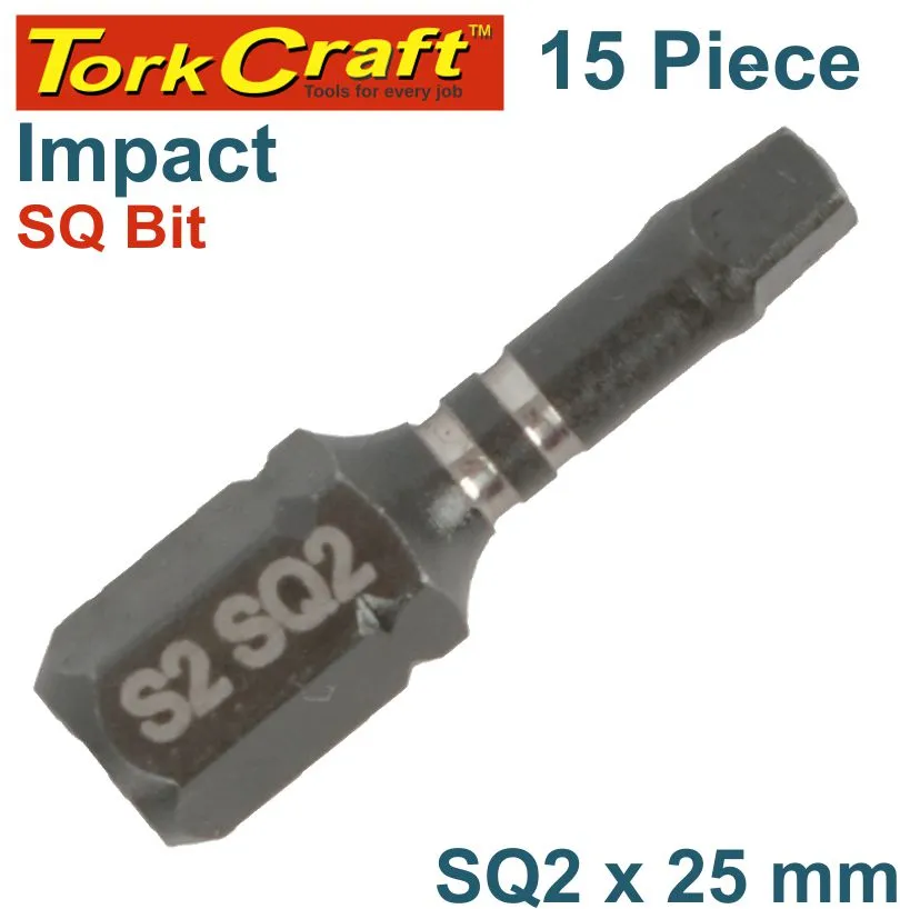 TORK CRAFT IMPACT SQUARE RECESS BIT NO2 25MM 15PC TIC TAC CASE SQ2 TCISQ022515