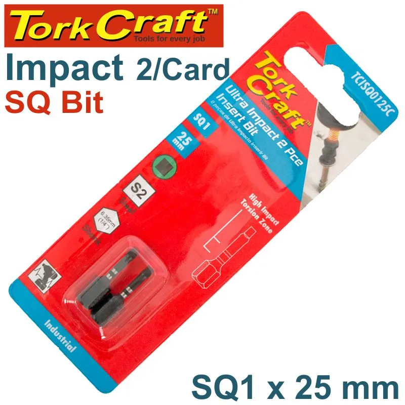 TORK CRAFT IMPACT SQUARE RECESS INS. BIT NO.1X25MM 2/CARD SQ1 TCISQ0125C