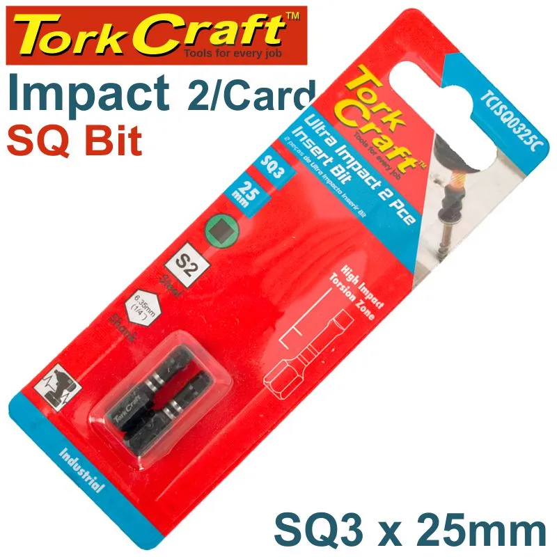 TORK CRAFT IMPACT SQUARE RECESS INS.BIT NO.3X25MM 2/CARD SQ3 TCISQ0325C