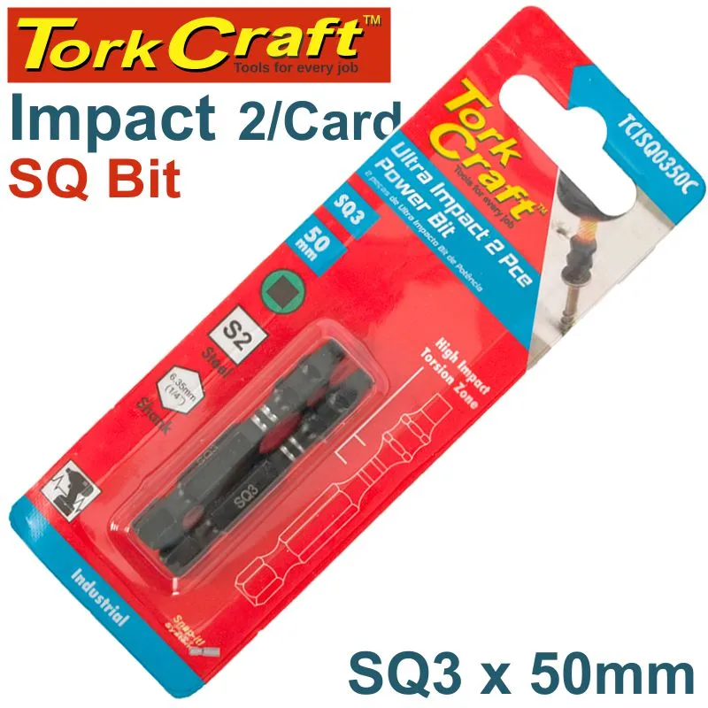 TORK CRAFT IMPACT SQUARE RECESS PWR BIT NO.3X50MM 2/CARD SQ3 TCISQ0350C