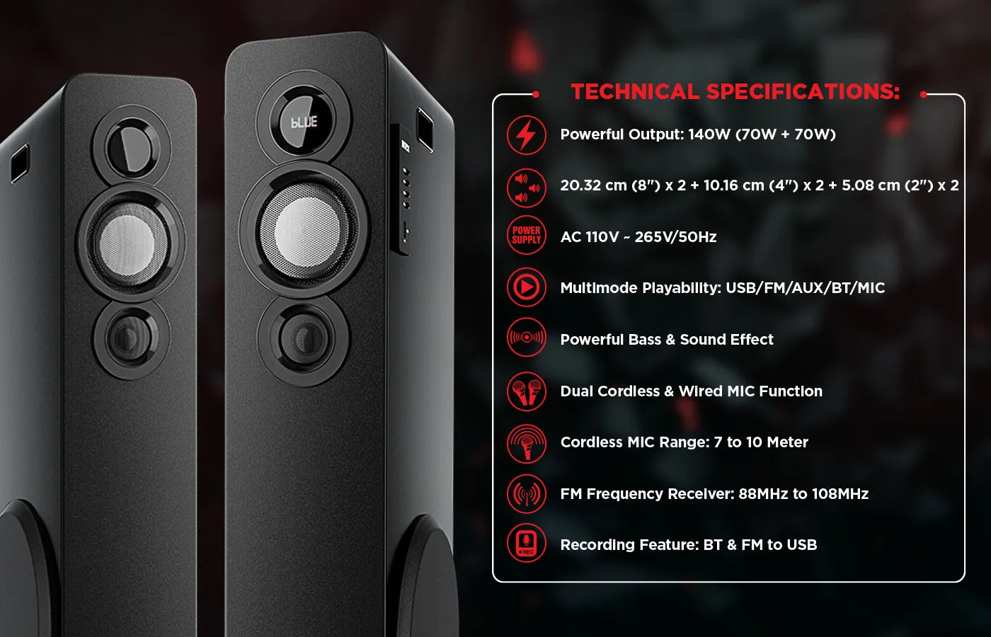 TW 13501 FMUB 140W Tower Speaker