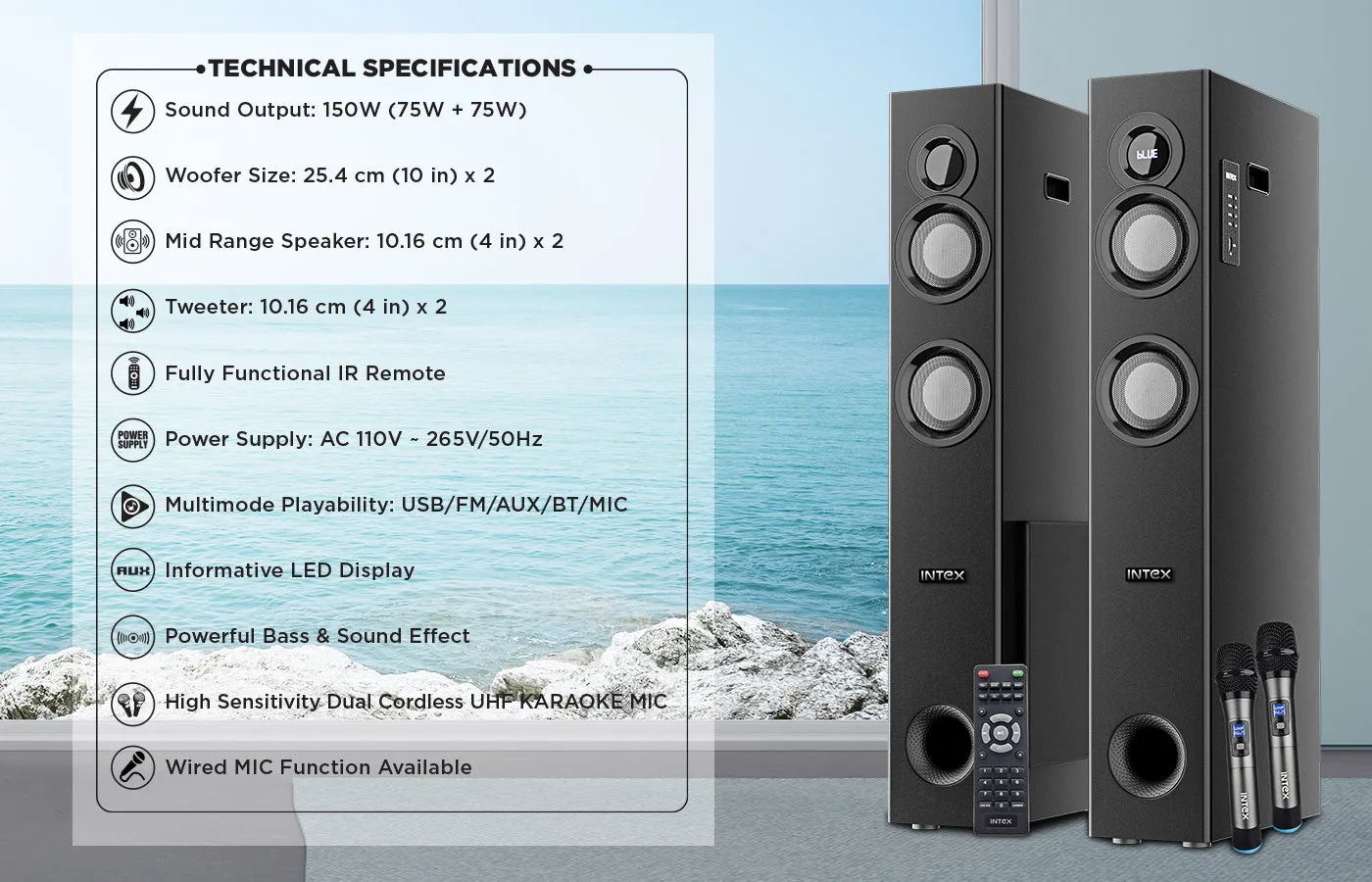 TW 13503 FMUB 150W 2.0 Tower Speaker
