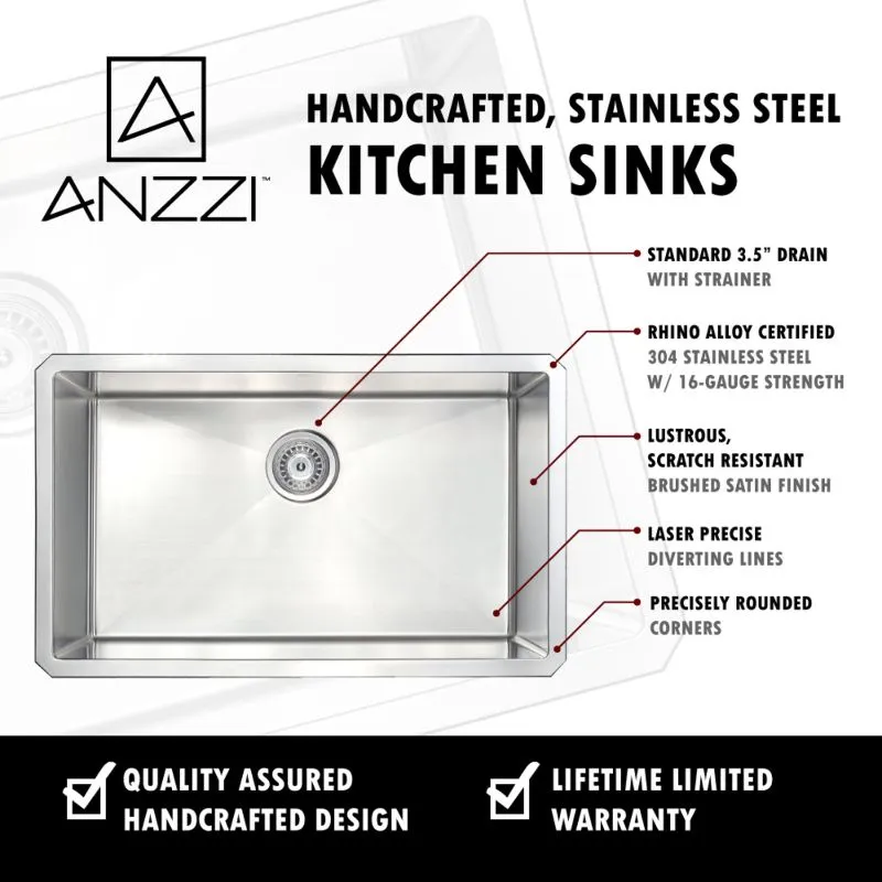 Vanguard 23" Single Basin Undermount Kitchen Sink with Opus Single-Handle Faucet in Brushed Nickel