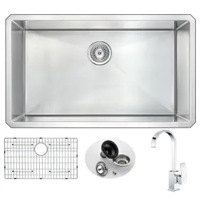 Vanguard 32.75" Single Basin Undermount Kitchen Sink with Opus Single-Handle Faucet in Polished Chrome