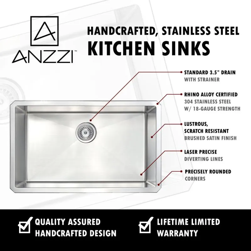 Vanguard 32.75" Single Basin Undermount Kitchen Sink with Opus Single-Handle Faucet in Polished Chrome