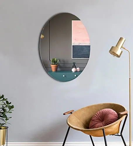 Venetian Design Extra Clear Oval Frameless Wall Mirror | 24 x 18 Inches | Mirrors for Bathrooms