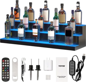 Vevor Liquor Bottle Bar Display Shelf 40" 3-Step LED Lighted 7 Static Colors with App Control New