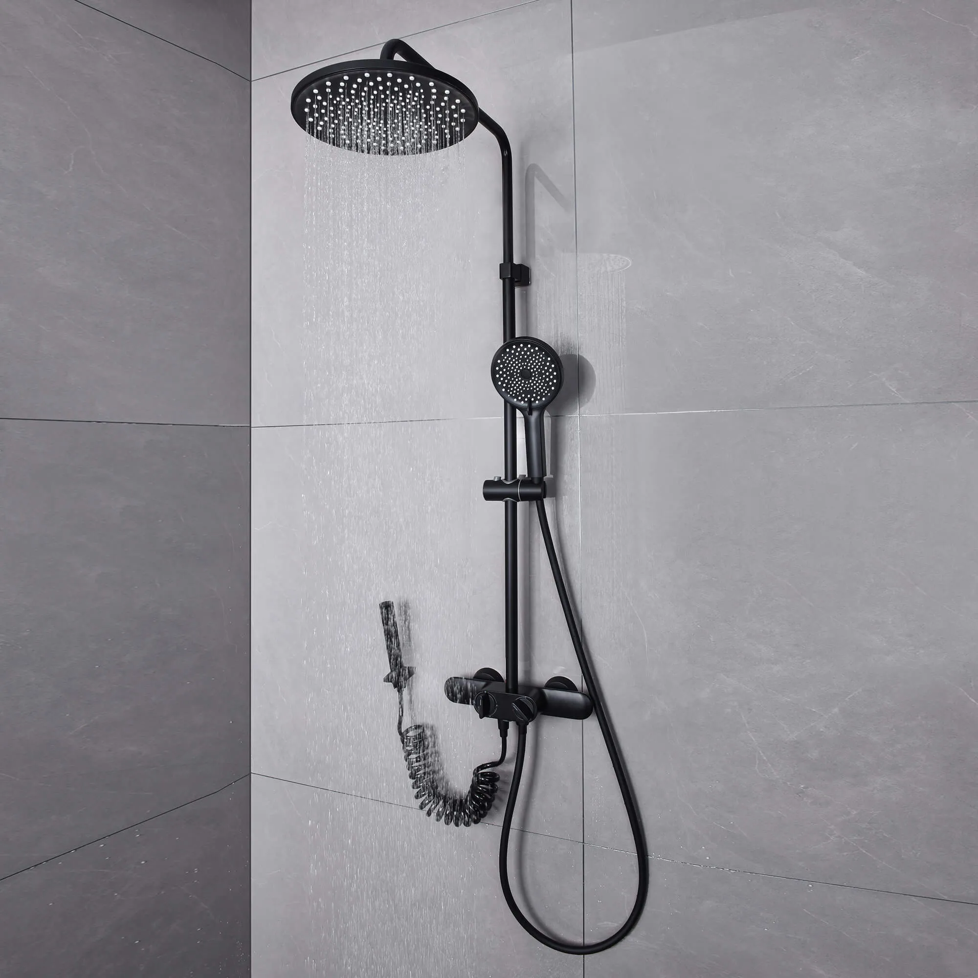 Wall Mount 4-Function Exposed Shower System with Bidet Sprayer and Tub Spout Including Valve